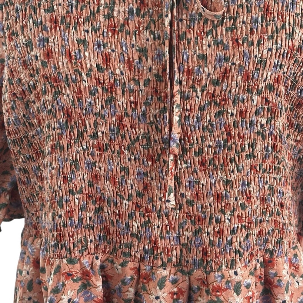 Allegra K 1X Floral Smocked Midi Dress – Cottagecore Puff Sleeve Fall Dress - Picture 2 of 12